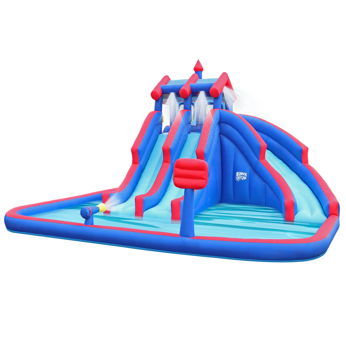 Inflatable Water Park with Large Water Slides and Basketball