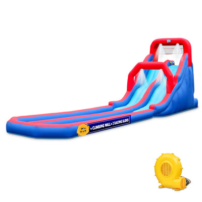 Inflatable Water Slide with Climbing Wall and Dual Slides