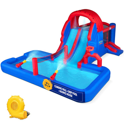 Ultra All-Play Inflatable Water Slide Park- with Volley Net, Dual Slides and Bouncy House