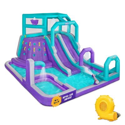 Mega Climb N’ Go Inflatable Water Slide Park - with 2 Slides and Deep Splash Pool