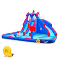 Inflatable Water Park with Large Water Slides and Basketball Hoop