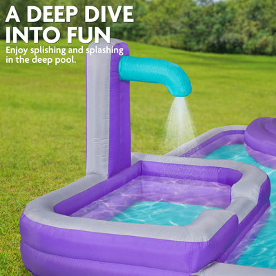 Mega Climb N’ Go Inflatable Water Slide Park - with 2 Slides and Deep Splash Pool