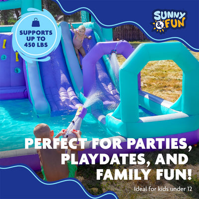 Mega Climb N’ Go Inflatable Water Slide Park - with 2 Slides and Deep Splash Pool