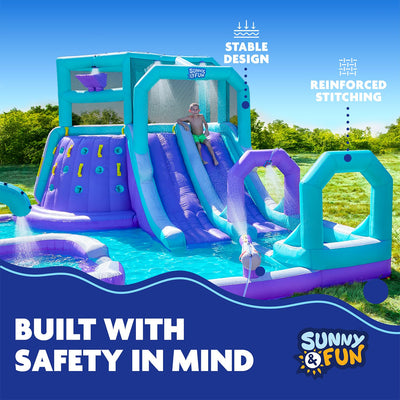 Mega Climb N’ Go Inflatable Water Slide Park - with 2 Slides and Deep Splash Pool