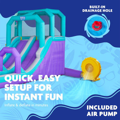 Mega Climb N’ Go Inflatable Water Slide Park - with 2 Slides and Deep Splash Pool