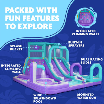 Mega Climb N’ Go Inflatable Water Slide Park - with 2 Slides and Deep Splash Pool
