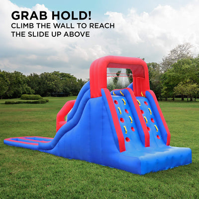 Inflatable Water Slide with Climbing Wall and Dual Slides
