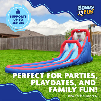 Inflatable Water Slide with Climbing Wall and Dual Slides