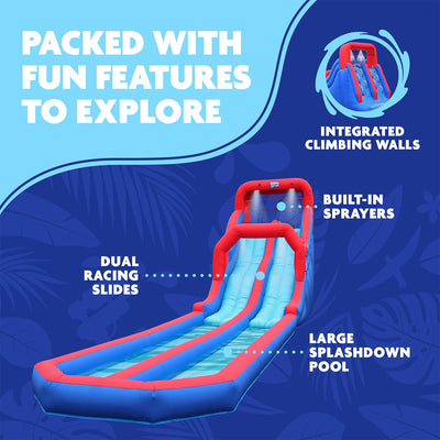 Inflatable Water Slide with Climbing Wall and Dual Slides