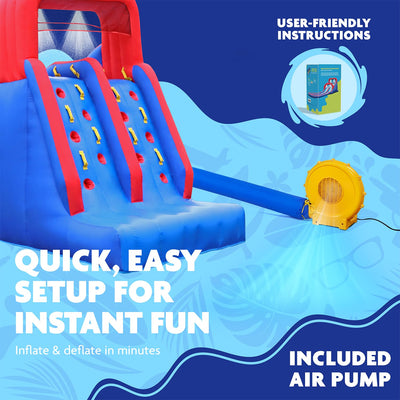 Inflatable Water Slide with Climbing Wall and Dual Slides