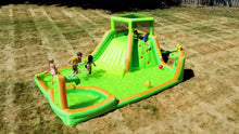 Load and play video in Gallery viewer, Four Corner Inflatable Water Slide Park - with Wide Slide &amp; Deep Splash Pool
