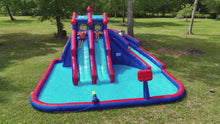 Load and play video in Gallery viewer, Mega Sport Inflatable Water Triple Slide Park - with 3 Slides &amp; Basketball Hoop
