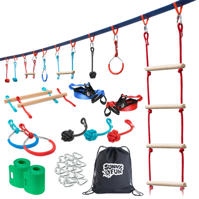 Mega Slack Line Hanging Obstacle Course with Walking Slackline