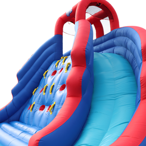 Inflatable Water Park with Climbing Wall and Dual Slides