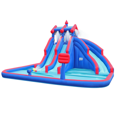Inflatable Water Park with Large Water Slides and Basketball Hoop