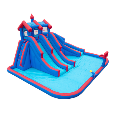 Inflatable Water Park with Large Water Slides and Basketball Hoop