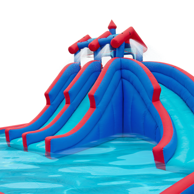 Inflatable Water Park with Large Water Slides and Basketball Hoop