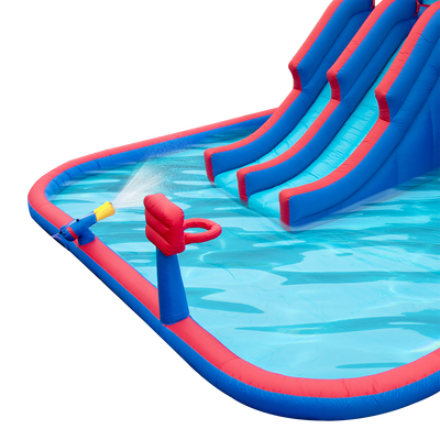 Inflatable Water Park with Large Water Slides and Basketball Hoop